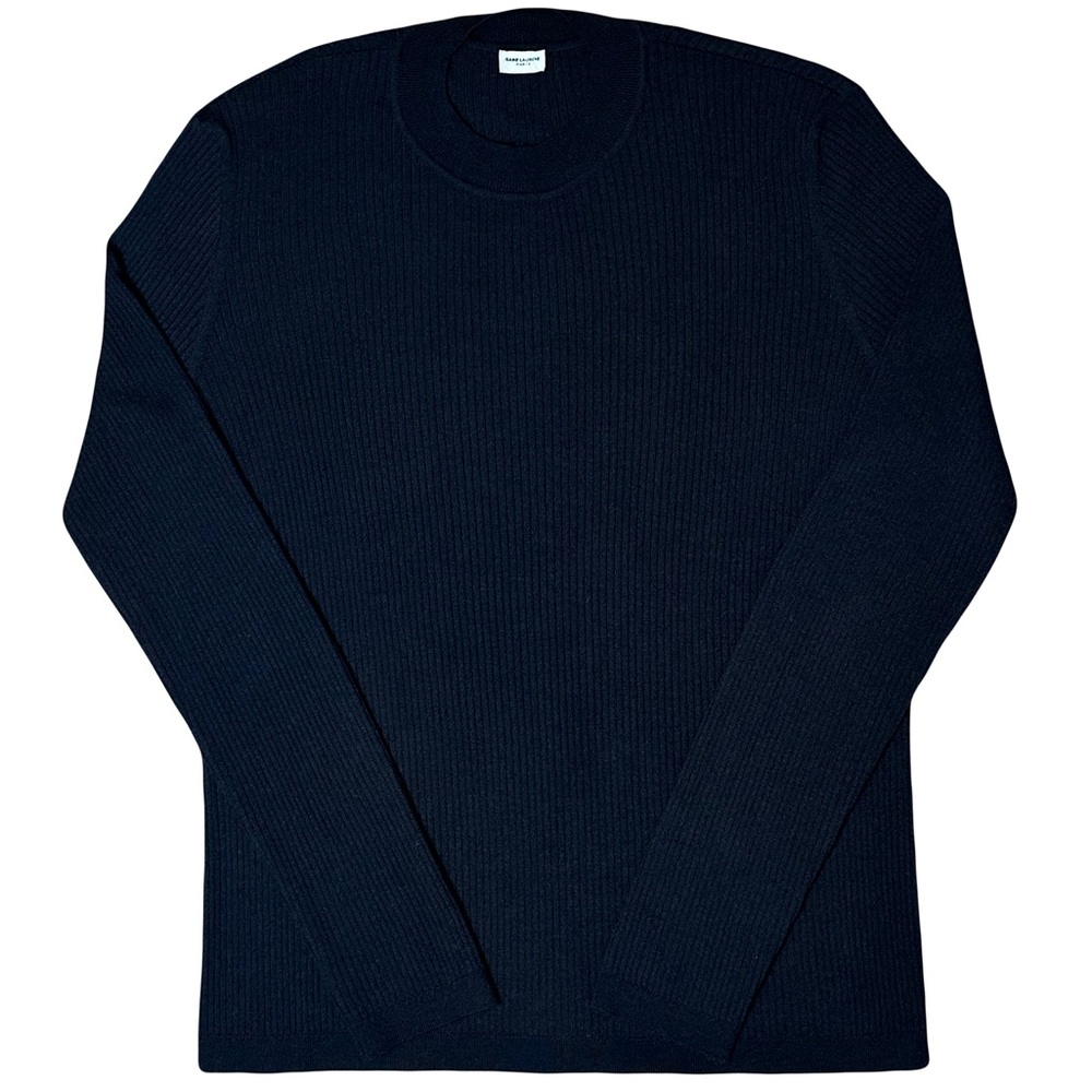 Saint Laurent Men's Black YSL Cashmere Sweater Crewneck Luxury Minimalist